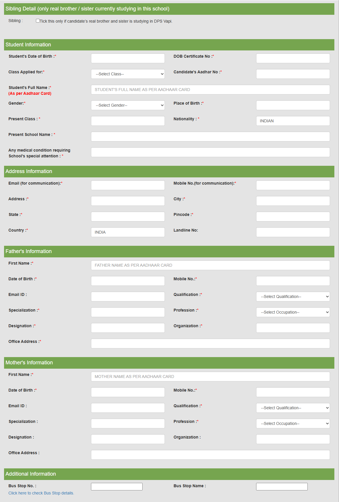 Sample Registration Form